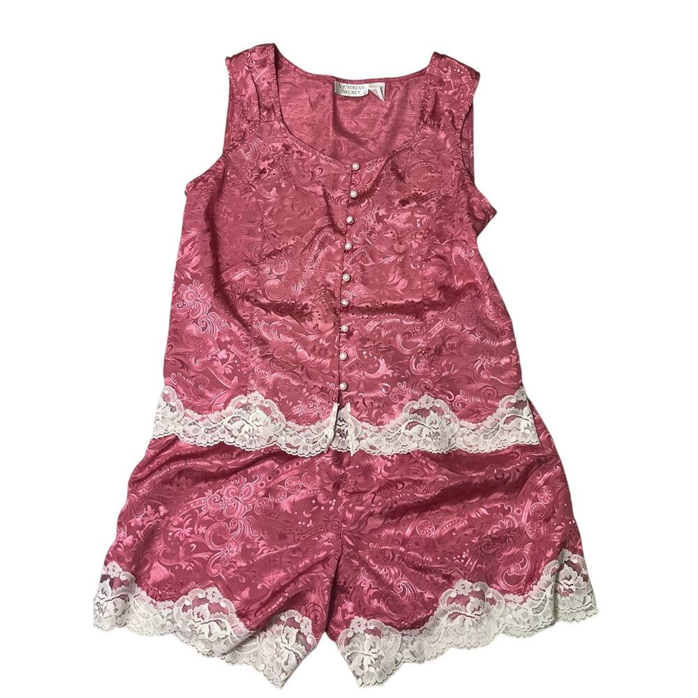 Vtg Victoria’s Secret Cami Tank Top Shorts Set Small Gold Label Pink Festival